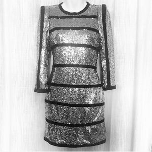 Silver Sequin Dress w/ Black Stripes